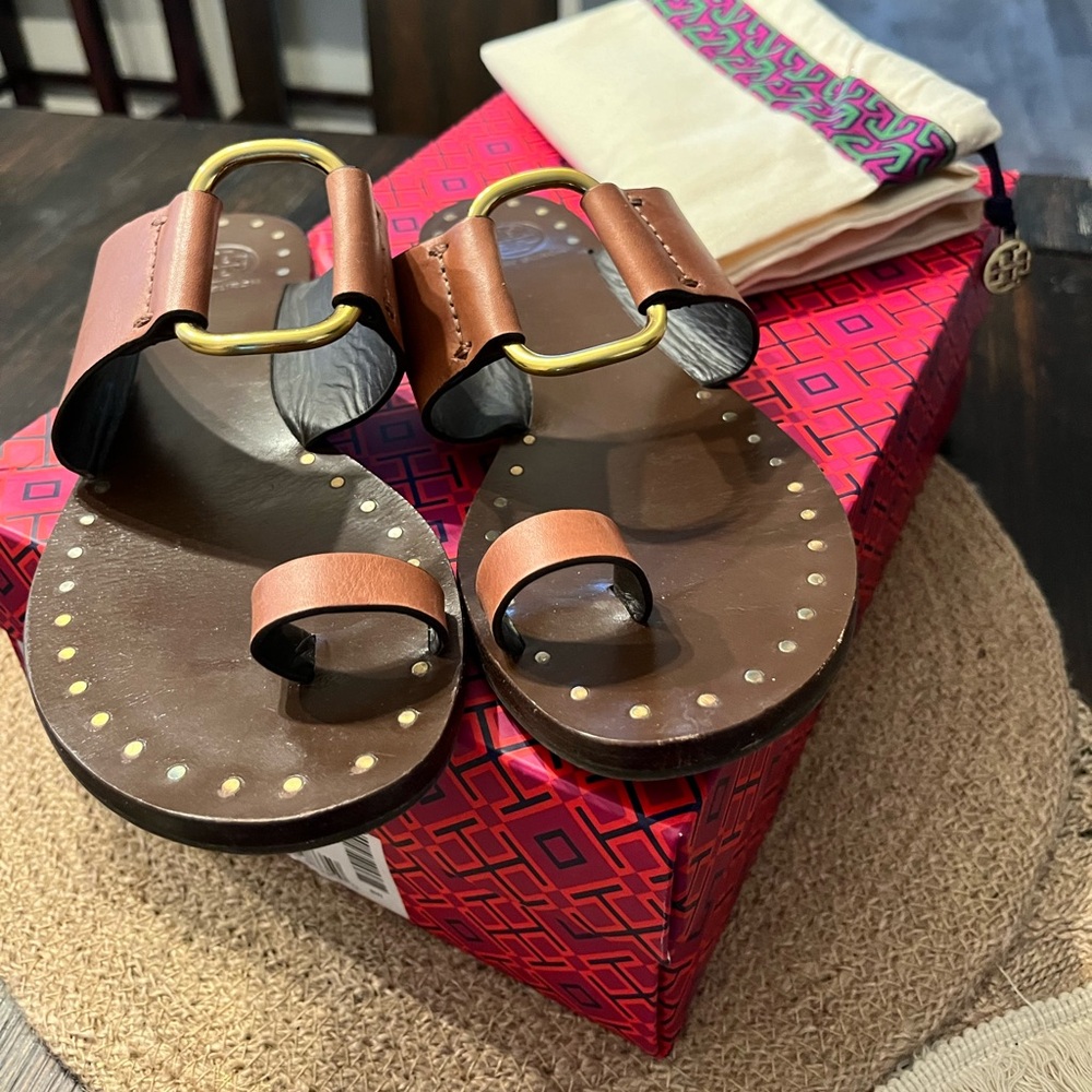 Tory Burch Brannan Studded Sandal in Connacht cream- gold accents